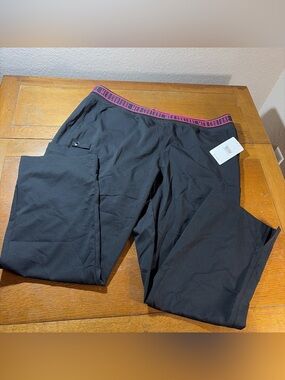 Med Couture Black Track Pants with Pink Logo Waistband